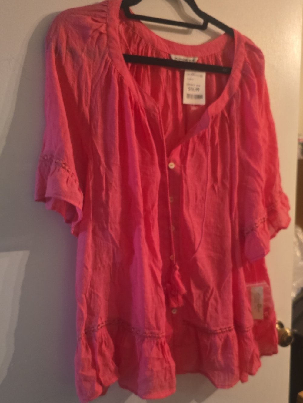 Zac & Rachel Bright Pink Button Tunic with Tassel Tie